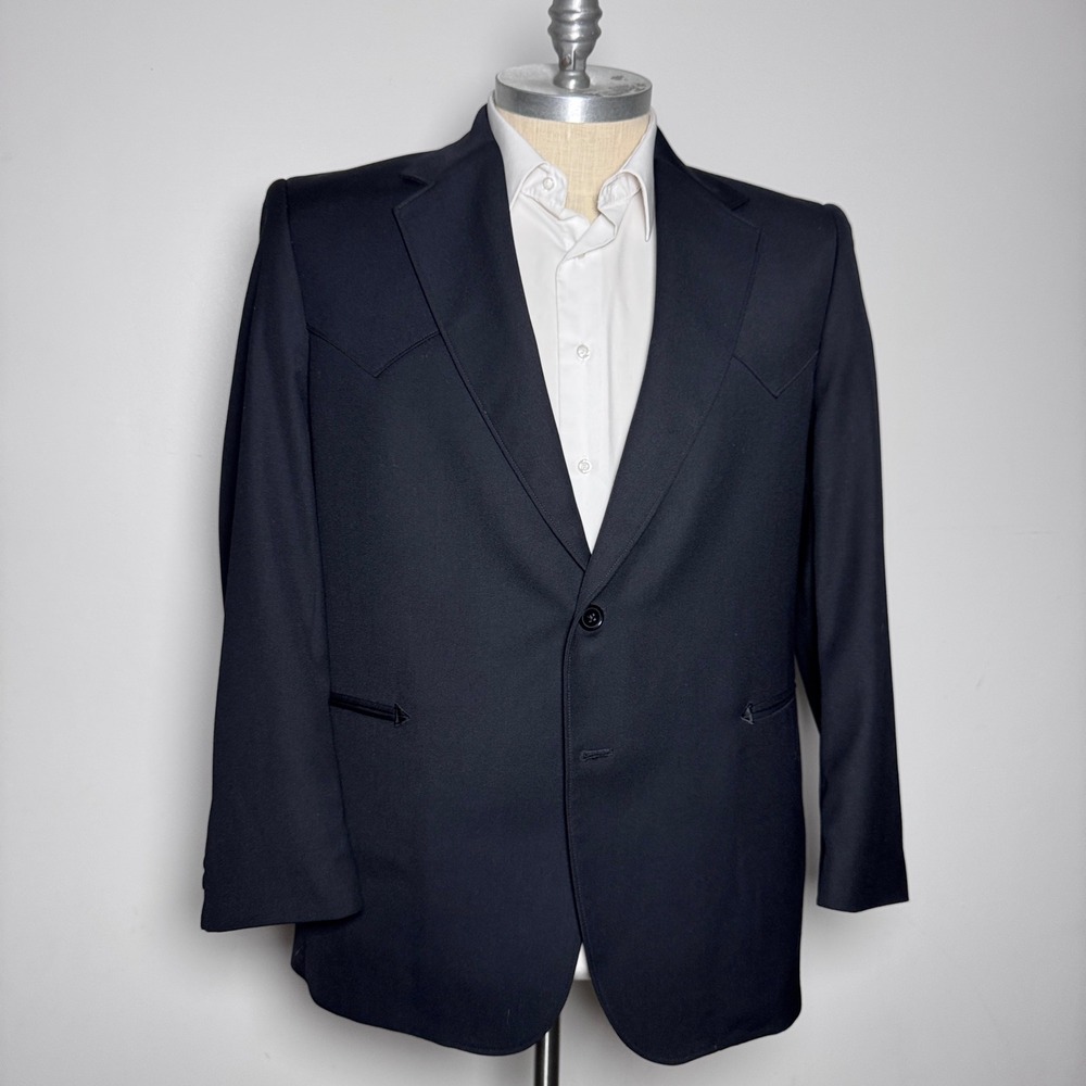 Circle S Blazer Mens 46R Black Solid Western Cowboy Yoke Arrow Pocket 17B